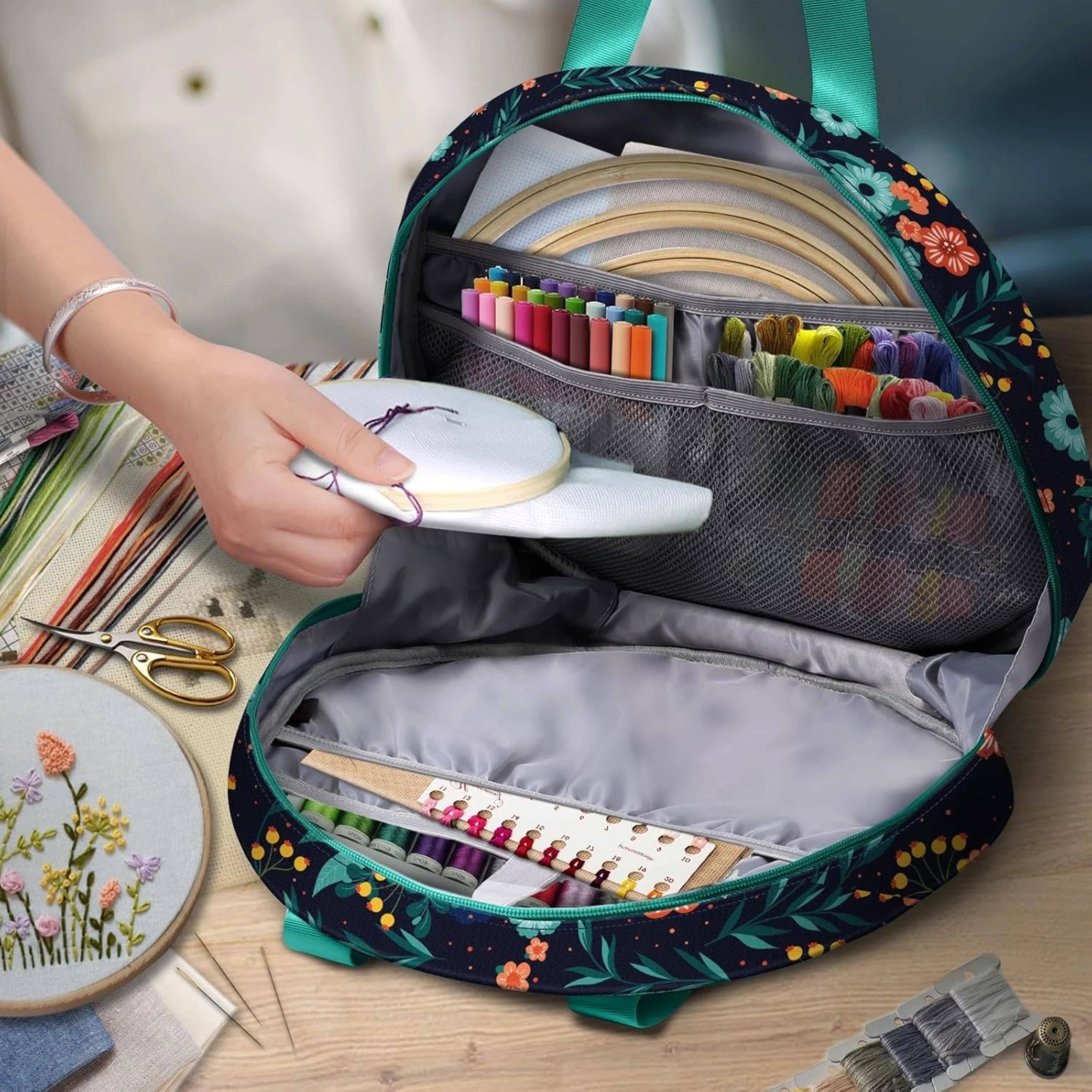 Alt View 1. Kitcheniva - Multiple Pockets Embroidery Storage Carrying Tote Organizer Bag Apricot Bloom - Apricot Bloom.