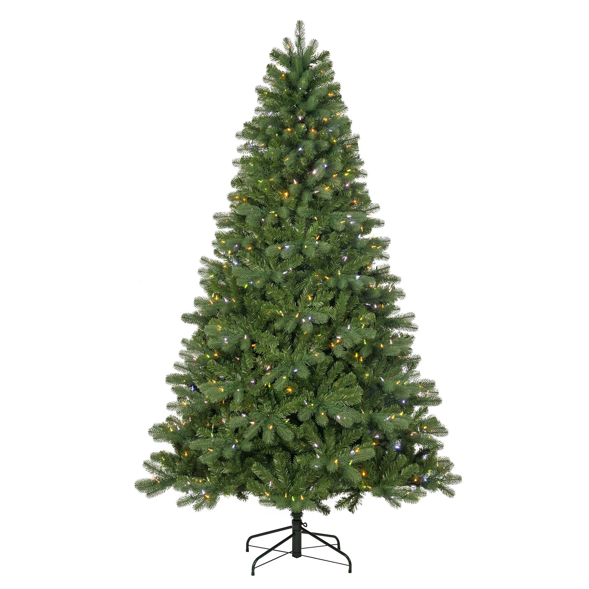 Angle. Glitzhome - 7.5ft Pre-Lit Full Fir Artificial Christmas Tree with 680 C3 Clear Lights - Green.