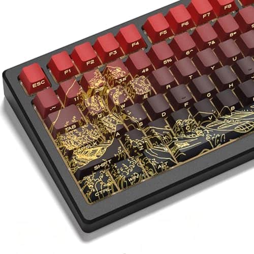 Live At Space - Black Web Keycaps Line Backlit Shine Through Set Side Printed Key Caps Cherry Profile Custom For 75% 65% 60% Tkl Layout - Red/Black Kanagawa