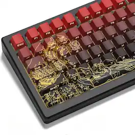 Live At Space - Black Web Keycaps Line Backlit Shine Through Set Side Printed Key Caps Cherry Profile Custom For 75% 65% 60% Tkl Layout - Red/Black Kanagawa