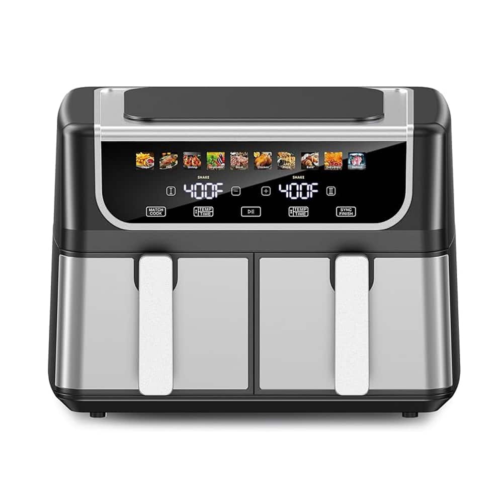 Sweet - 9QT Dual Basket Air Fryer Oven, 2 Nonstick Baskets, Digital, Hi-Fry & Auto Shutoff - Black
