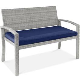 Best Choice Products - 2-Person Outdoor Wicker Bench Garden Patio Porch Furniture w/ 700lb Capacity - Gray/Navy