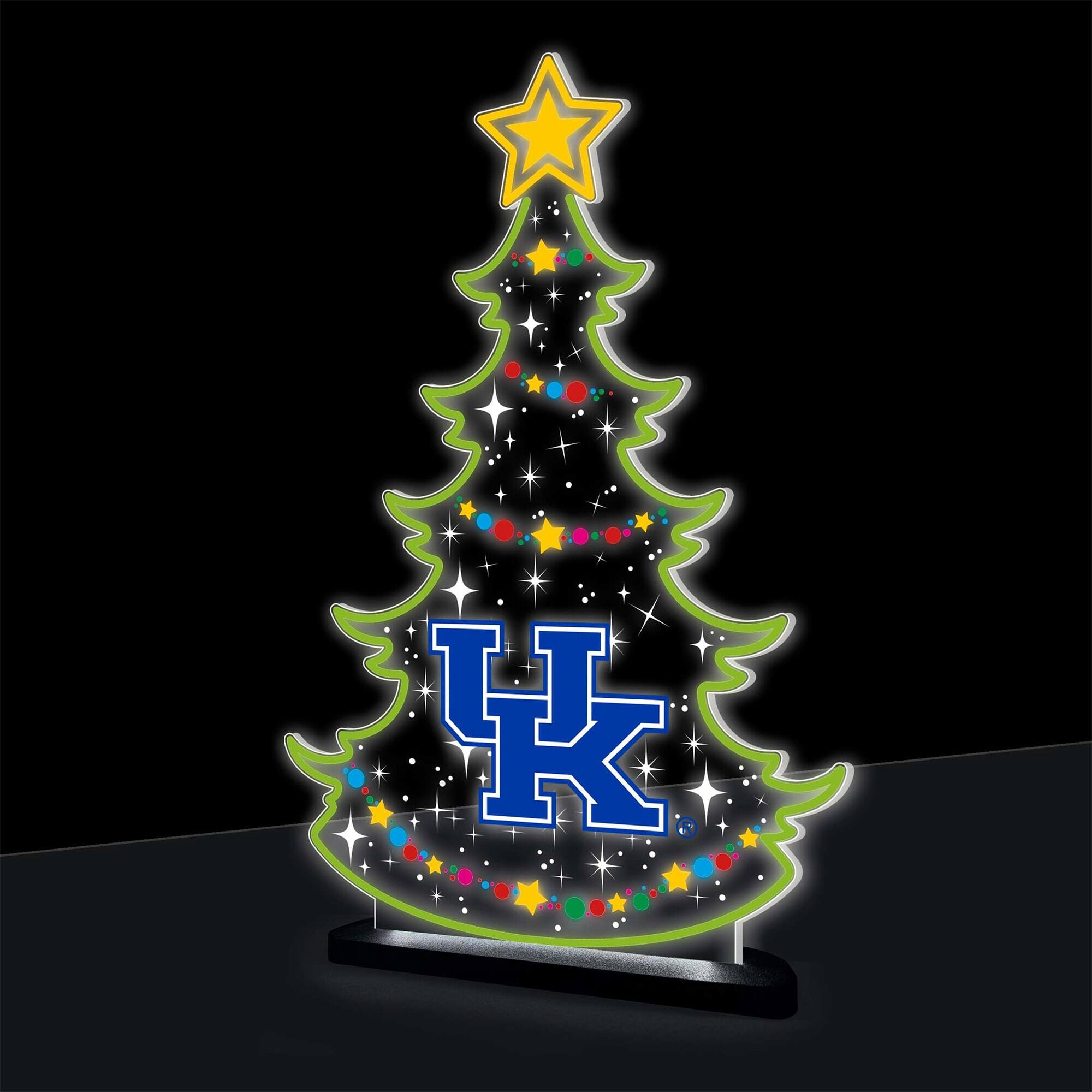 Front. Evergreen Enterprises - Kentucky Wildcats 10" LED Tabletop Christmas Tree Desklite Sign - Green.