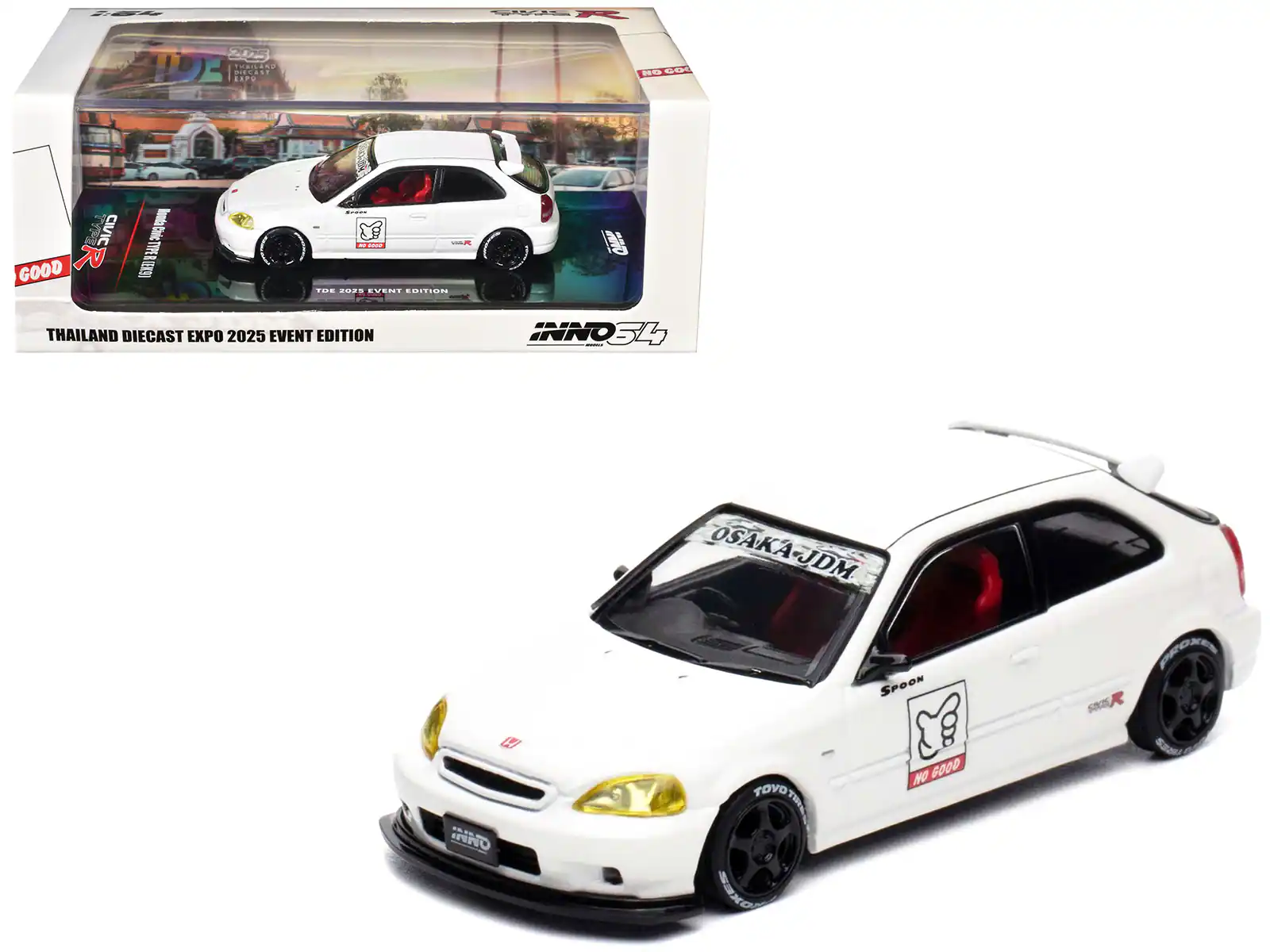 Honda Civic Type R (EK9) RHD "Thailand Diecast Expo 2025 Event Edition" 1/64 Scale Diecast Model by Inno Models - White