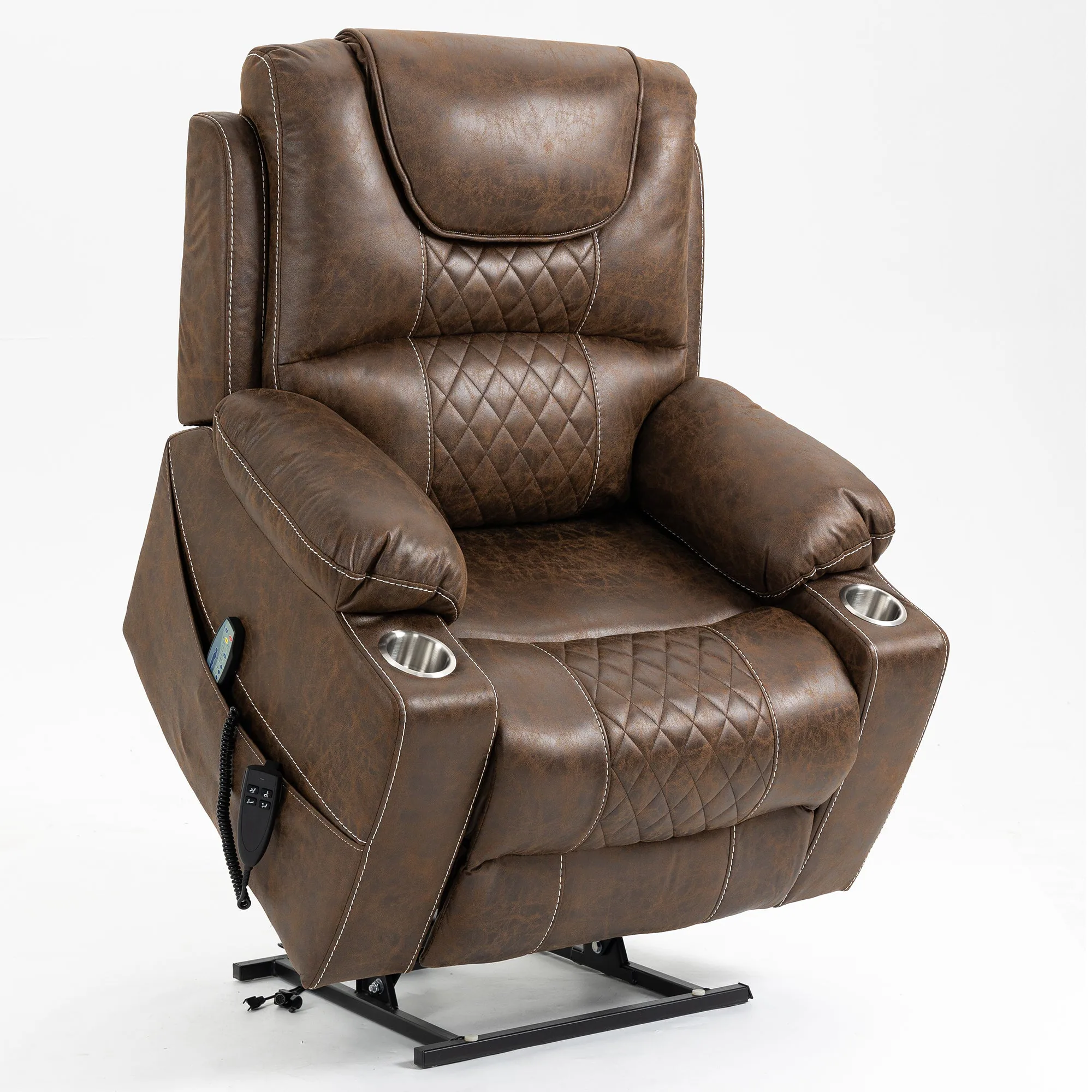 Alt View 2. Boyel Living - Oversized 180° Lay Flat Lift Recliner Dual OKIN Motor Massage Heating 400 lbs Capacity Cup Holder For Elderly - BROWN.