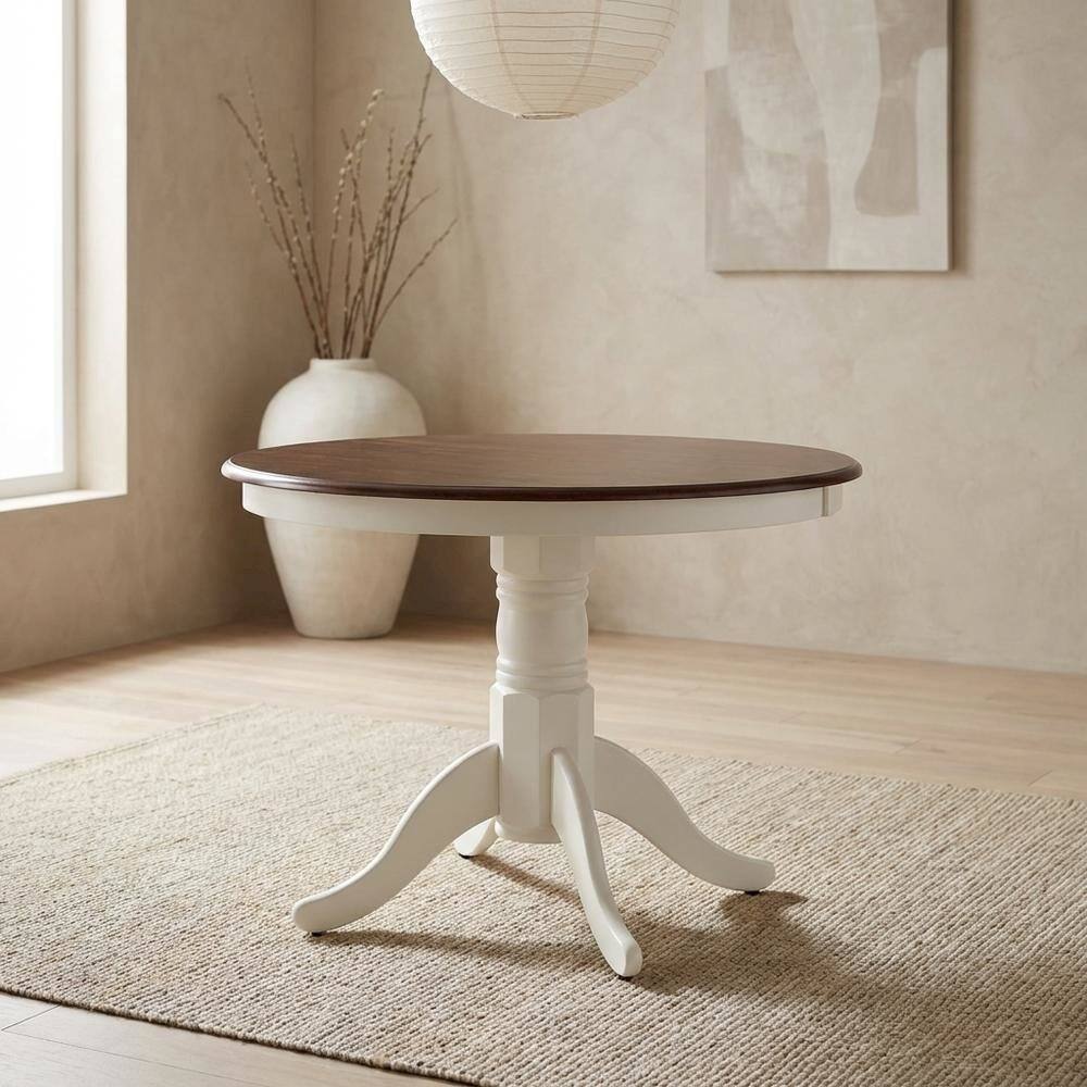 Alt View 4. FurniFact - Distressed White Round Dining Table - Distressed White.