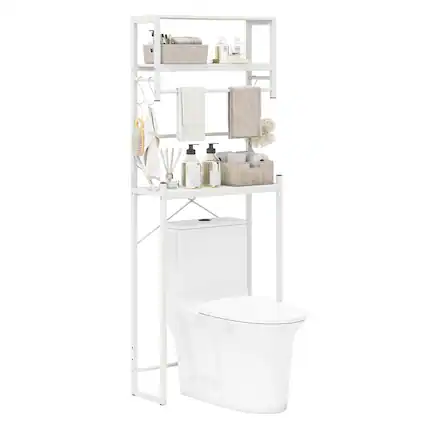 Front. Costway - Costway 3-Tier Over the Toilet Storage Rack with Towel Holder Hooks & Adjustable Bottom Bar - White.