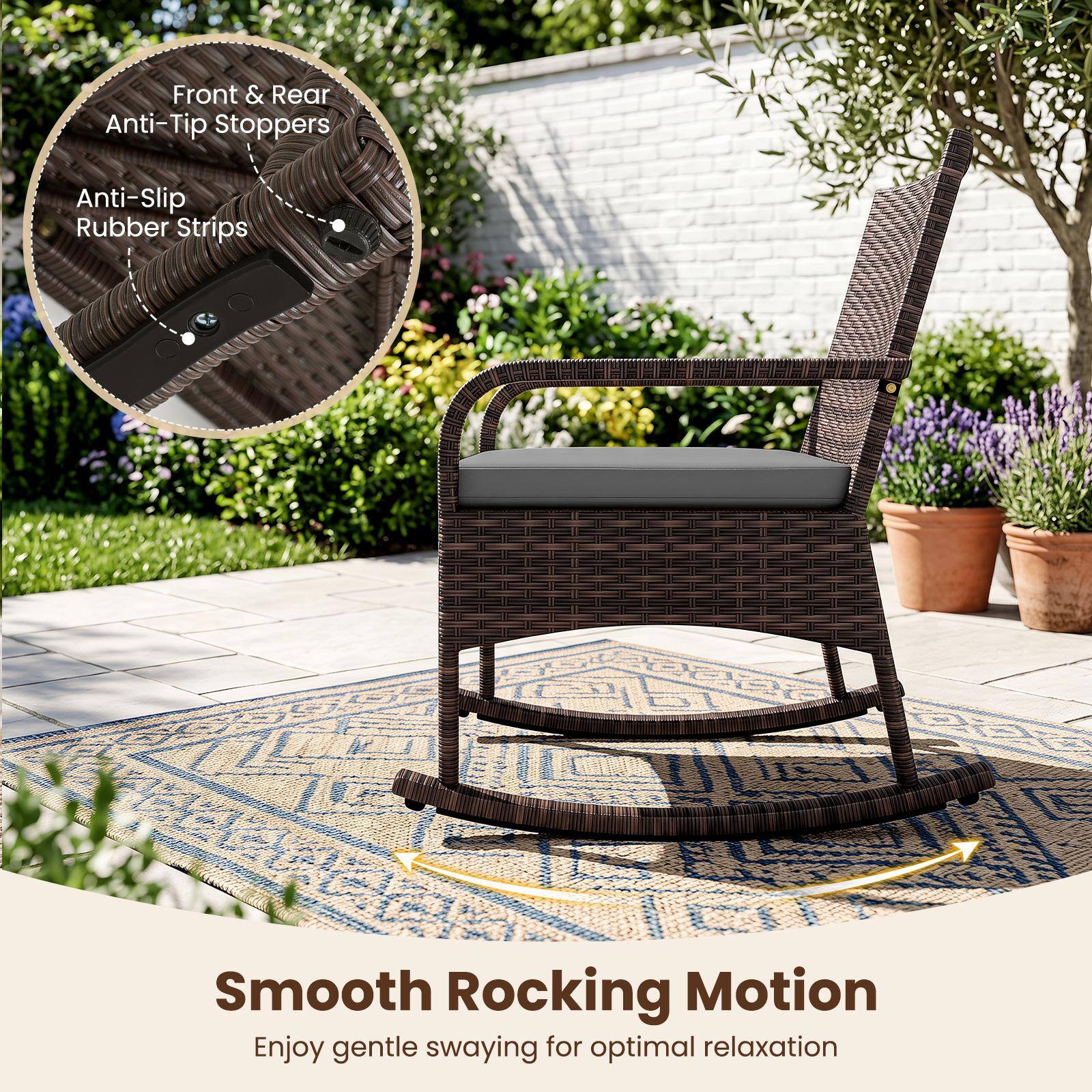 Front & Rear Anti-Tip Stoppers  
Anti-Slip Rubber Strips  
Smooth Rocking Motion  
Enjoy gentle swaying for optimal relaxation