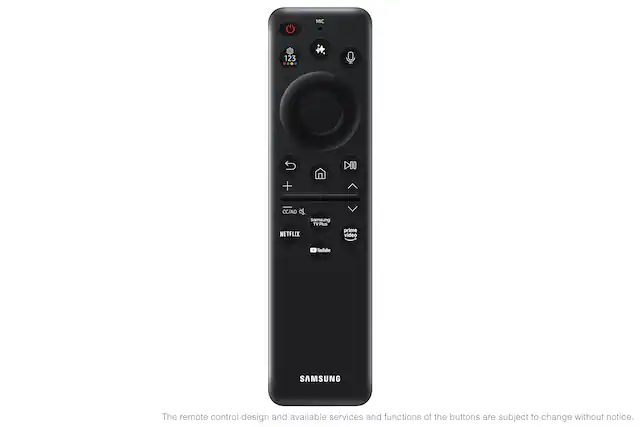 MIC 123 DII + CC/AD Samsung TV PUS NETFLIX prime video YouTube SAMSUNG
The remote control design and available services and functions of the buttons are subject to change without notice.