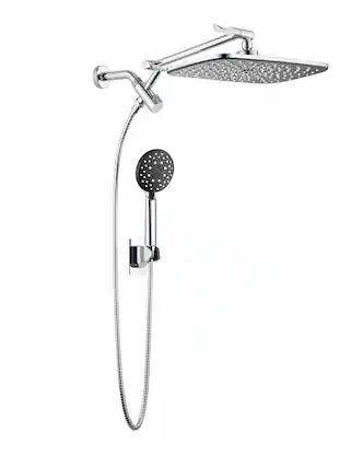 Front. Dazzed Corner - 11.8" Rain Shower Head & Handheld Combo with Multi Spray & Metal Extension Arm - Chrome.