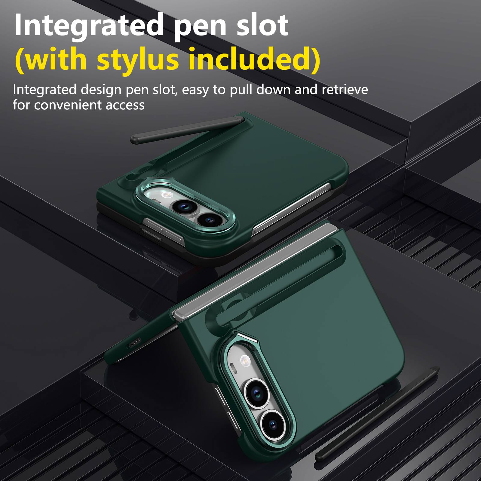 Integrated pen slot (with stylus included)  
Integrated design pen slot, easy to pull down and retrieve for convenient access