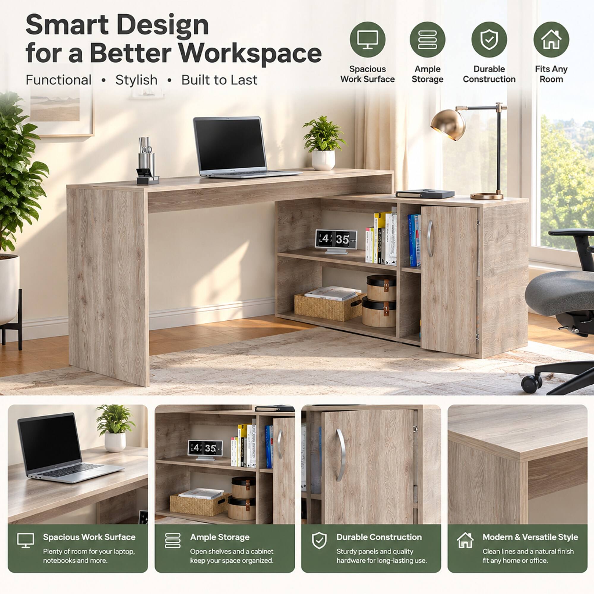 RYHNUYNE Modern L Shaped Computer Desk, 59 Inch Corner Workstation ...