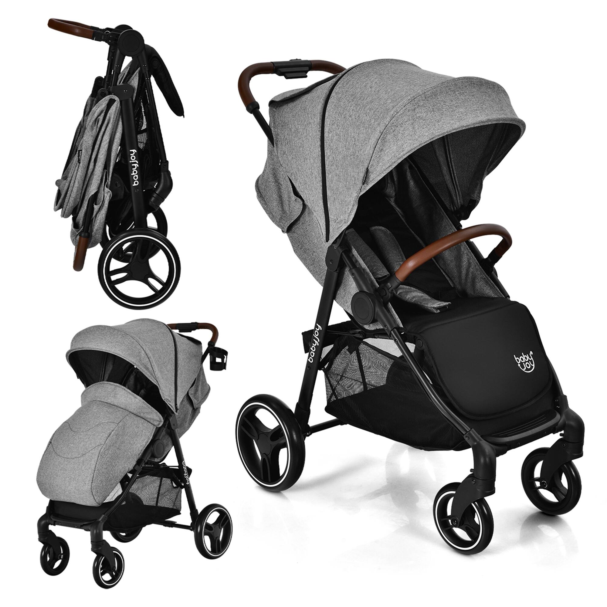 Costway - High Landscape Baby Stroller Pushchair with Expandable & Footmuff Canopy 20 lbs 0-3 Years - Gray