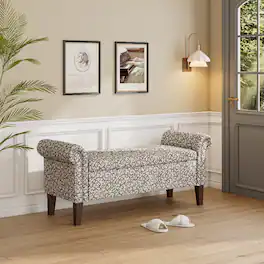 Ropilly - Upholstered Storage Ottoman Bench with Rolled Arms - Floral