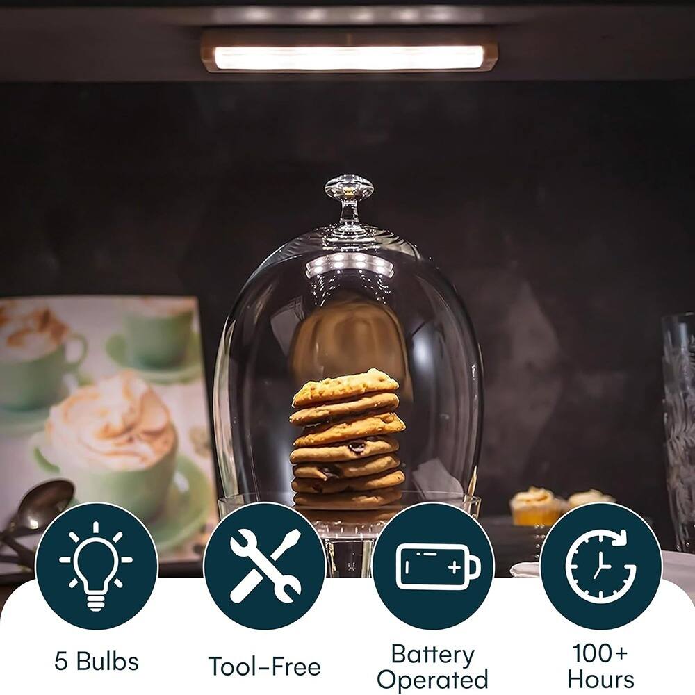 - 5 Bulbs
- Tool-Free
- Battery Operated
- 100+ Hours
