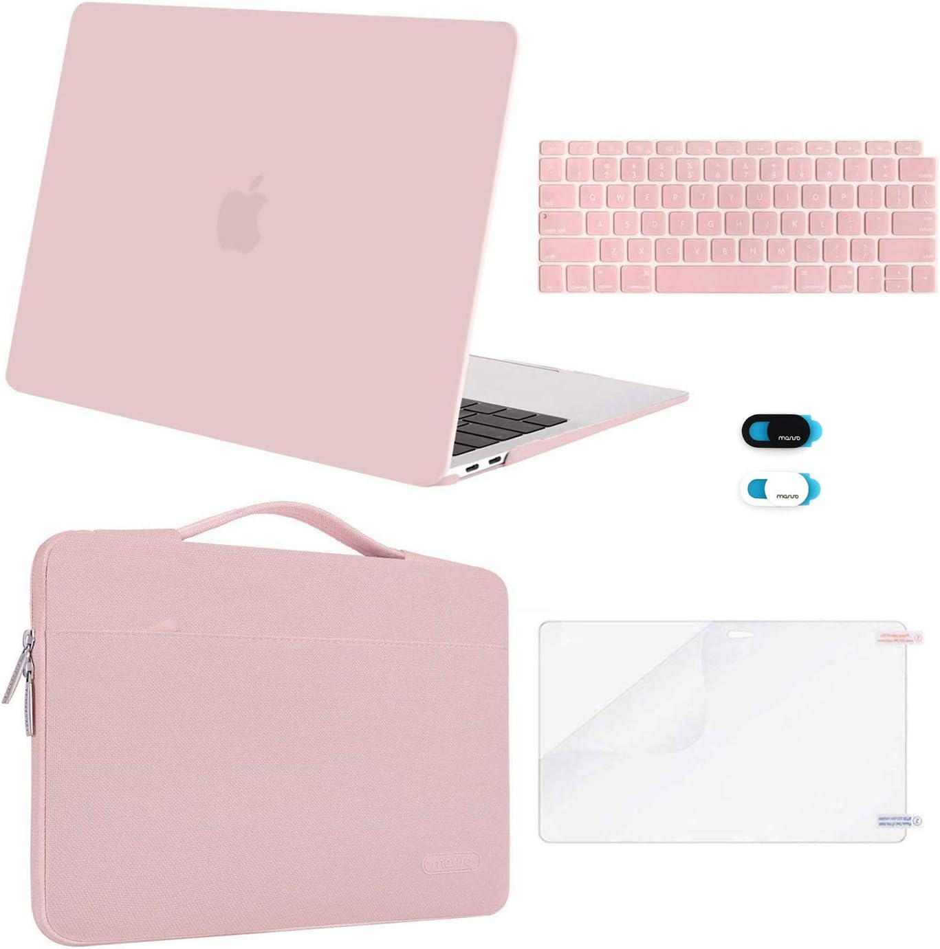 mosiso - 5IN1 Kit for MacBook Air 13 inch Case M1 A2337 A2179 A1932 2021-2018, Case&Bag&Keyboard Skin&Webcam Cover&Screen Film - Rose Quartz