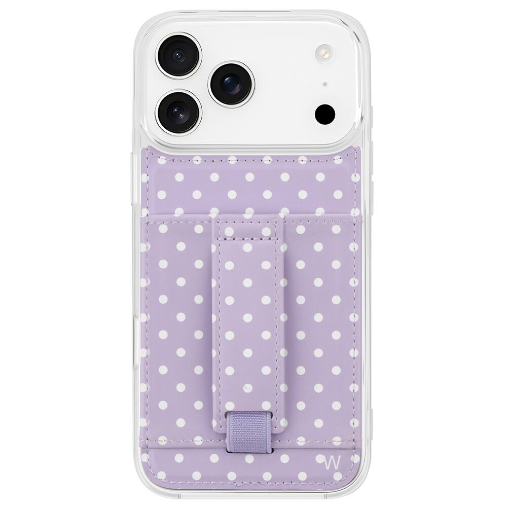 Front. Walli Cases - Walli Cases iPhone 17 Air Phone Case with Wallet and Finger Strap - Grape Dots - Grape Dots.