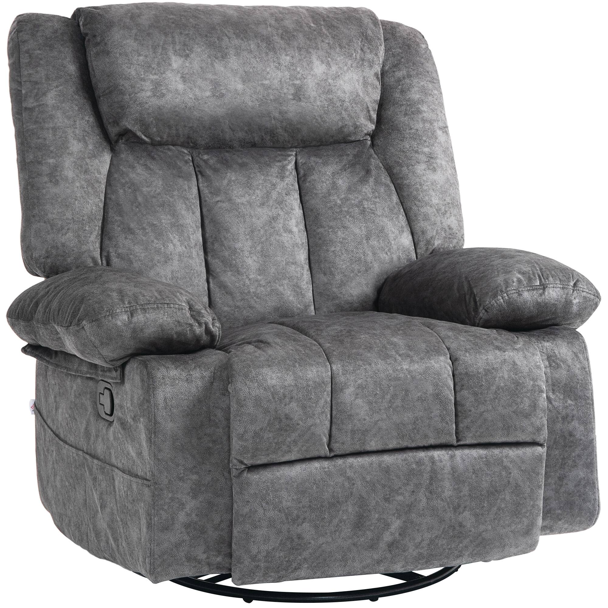 Front. Homcom - Swivel Rocker Recliner Chair, Fabric with Cushion, Rocking, Footrest, Side Pockets - Gray.