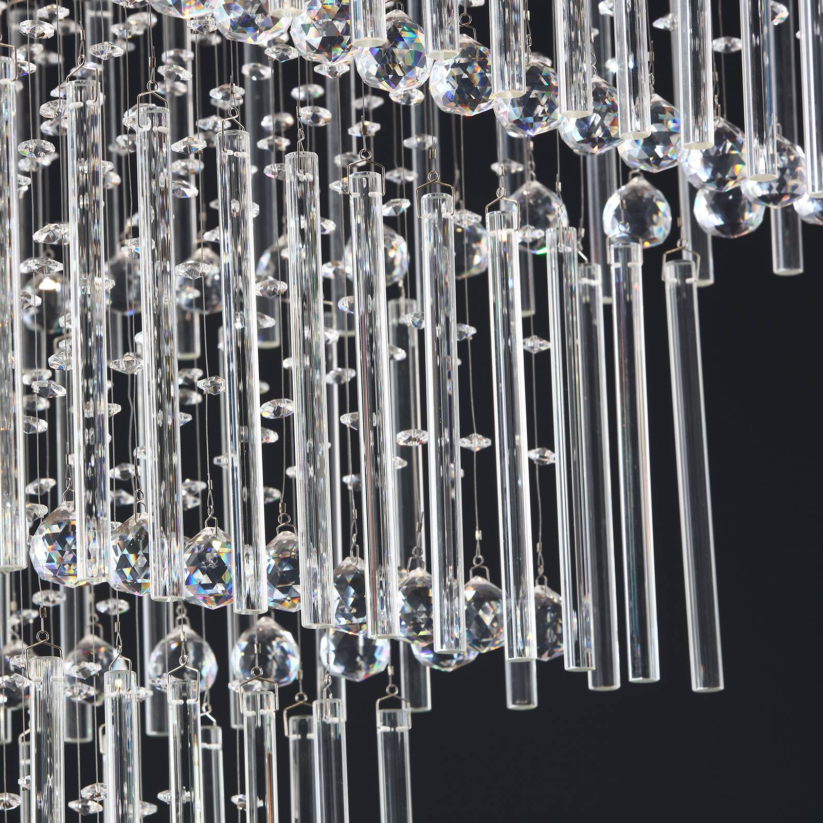 Alt View 6. Siljoy - 31.5-Inch Modern Minimalist Square Layered Glass Chandelier with K9 Clear Handmade Crystal for Stairwells and Foyers - Chrome.