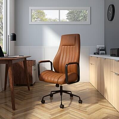 Alt View 3. Staples - Staples® Laconia Ergonomic Leather Swivel Manager Chair, Brown (HLC-3932) - Brown.