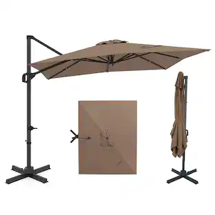 Outsunny 11' Offset Patio Umbrella with Cross-Base, Rotate, Tilt, Brown Outsunny 11' Offset Patio Umbrella with Cross-Base, Rotate, Tilt, Brown