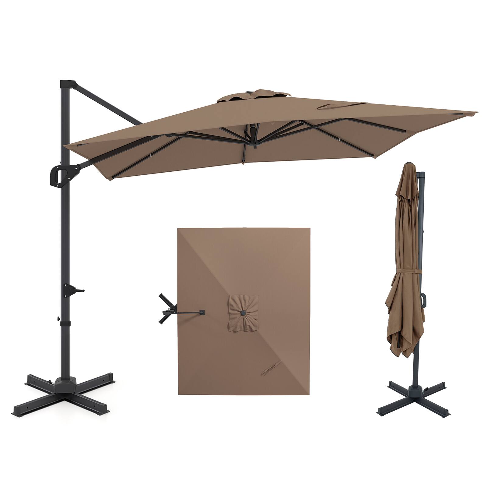 Front. Costway - Costway 11 x 9 FT Cantilever Patio Umbrella with 360° Rotation Easy Tilt Adjustment 8 Ribs - Tan.