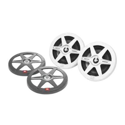 Front. JBL - JBL CLUB82 8" (200mm) two-way marine audio multi-element speaker 150W – white/Gray Grills included - Black.