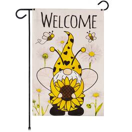 G128 - Garden Flag Welcome Bee Gnome with Sunflower, 12 x 18 in Blockout Fabric - Assorted Colors