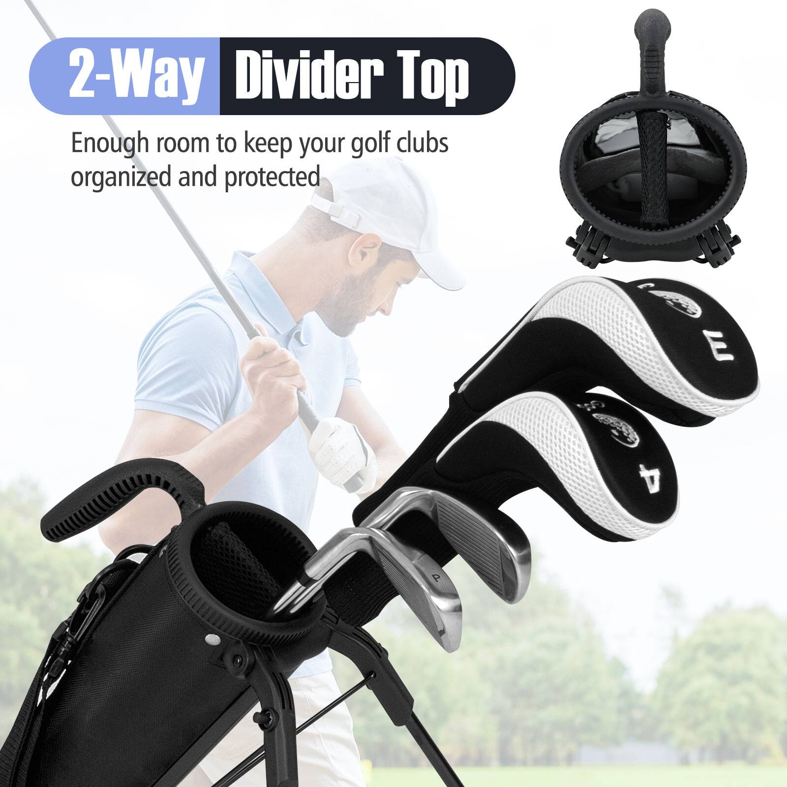 2-Way Divider Top  
Enough room to keep your golf clubs organized and protected