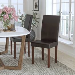 Emma + Oliver - Mid-Century Parson's Chair and Finished Hardwood Frame for Kitchen, Dining Room & More - Brown LeatherSoft