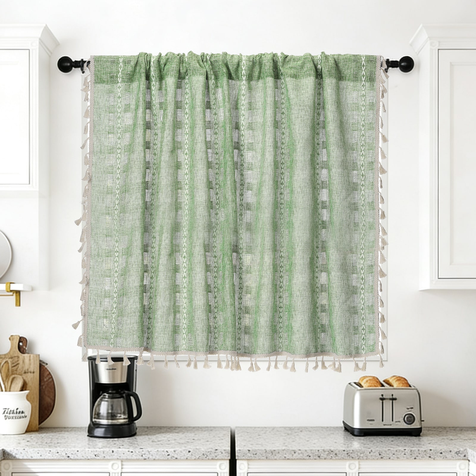 "Unique Bargains - Curtain Valances, 33""x52"" Semi Sheer Rod Pocket for Small Windows Living/Bed/Bath/Kitchen, Set of 1 Panel - Light Green" price history on PriceWatchPro
