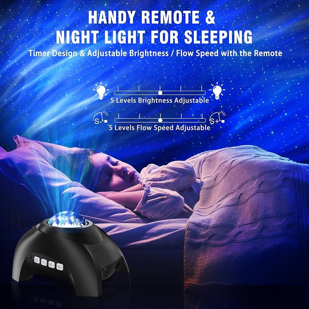 HANDY REMOTE & NIGHT LIGHT FOR SLEEPING  
Timer Design & Adjustable Brightness / Flow Speed with the Remote  

5 Levels Brightness Adjustable  
5 Levels Flow Speed Adjustable