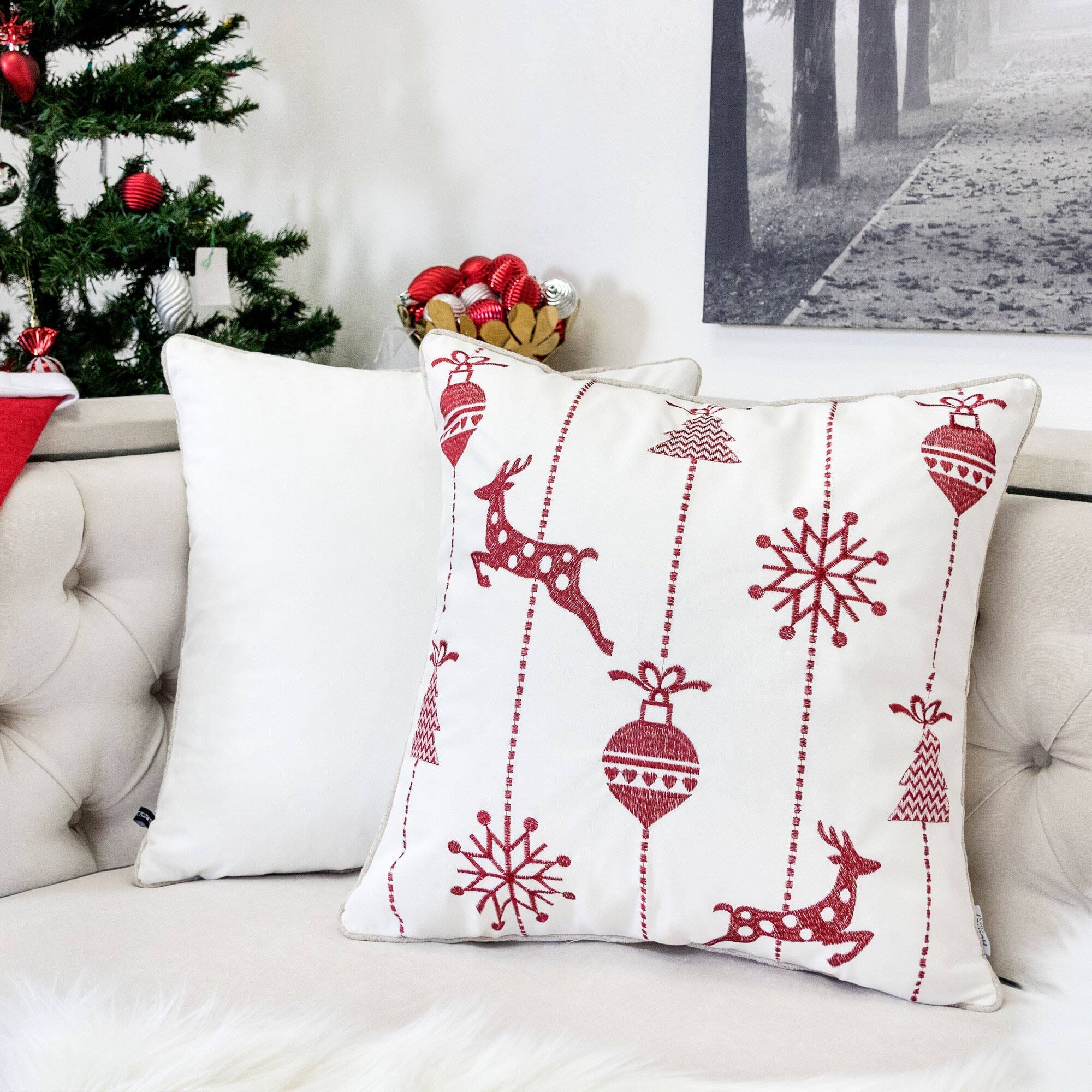 Left. LuXeo - Christmas Throw Pillow - WHITE.