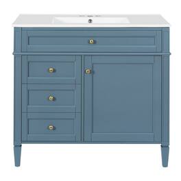 Boyel Living - 36 Inch Modern Bathroom Vanity with Ceramic Sink Three Drawers Indigo - Blue