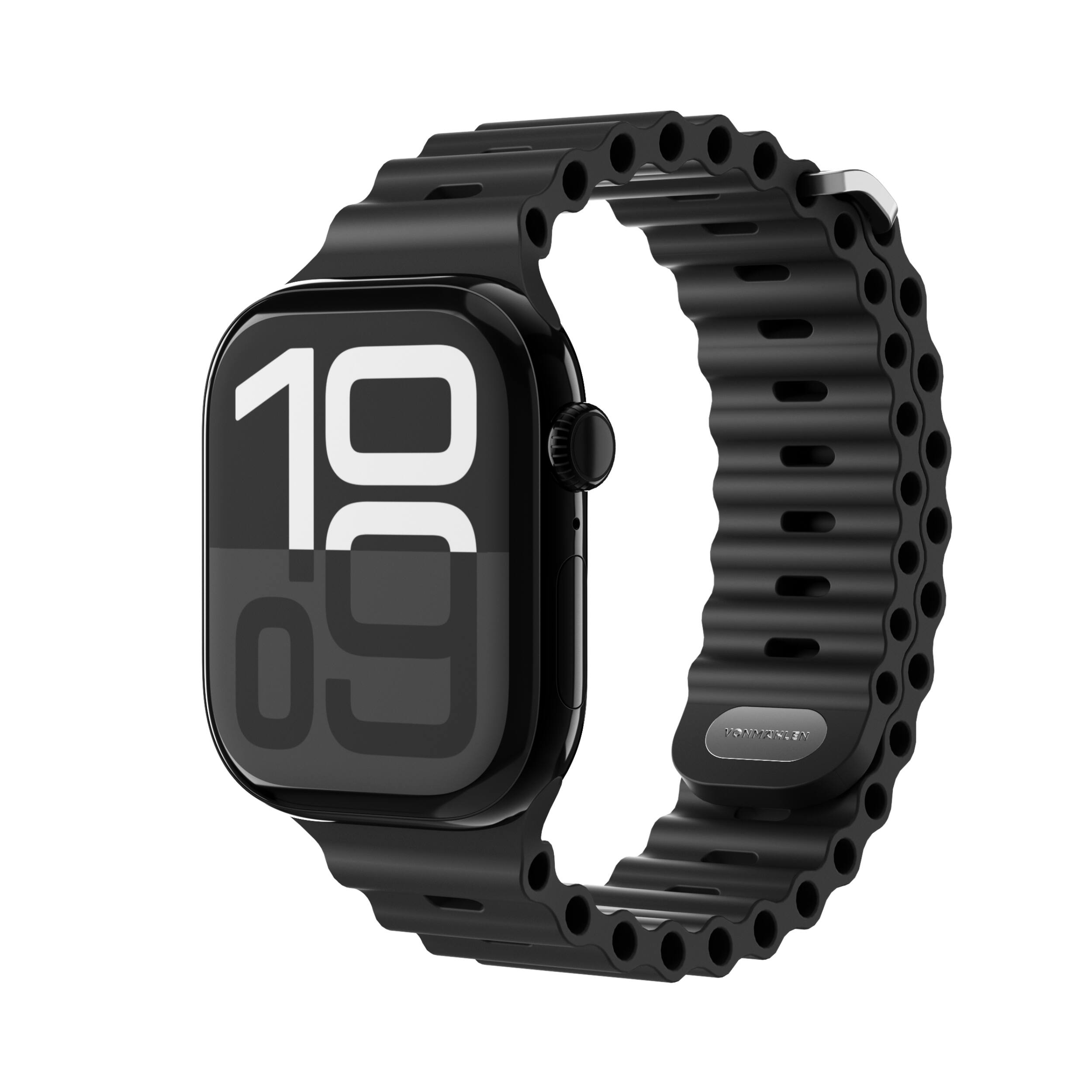 Front. Vonmahlen - Wave Band 2 sporty silicone band for your Apple Watch - Black.