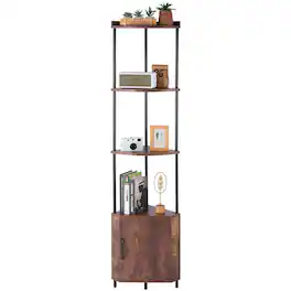 VEVOR - 5 Tier Corner Shelf with LED Light, 65.4" Tall Corner Bookshelf with Storage Cabinet, Display Shelf - Brown
