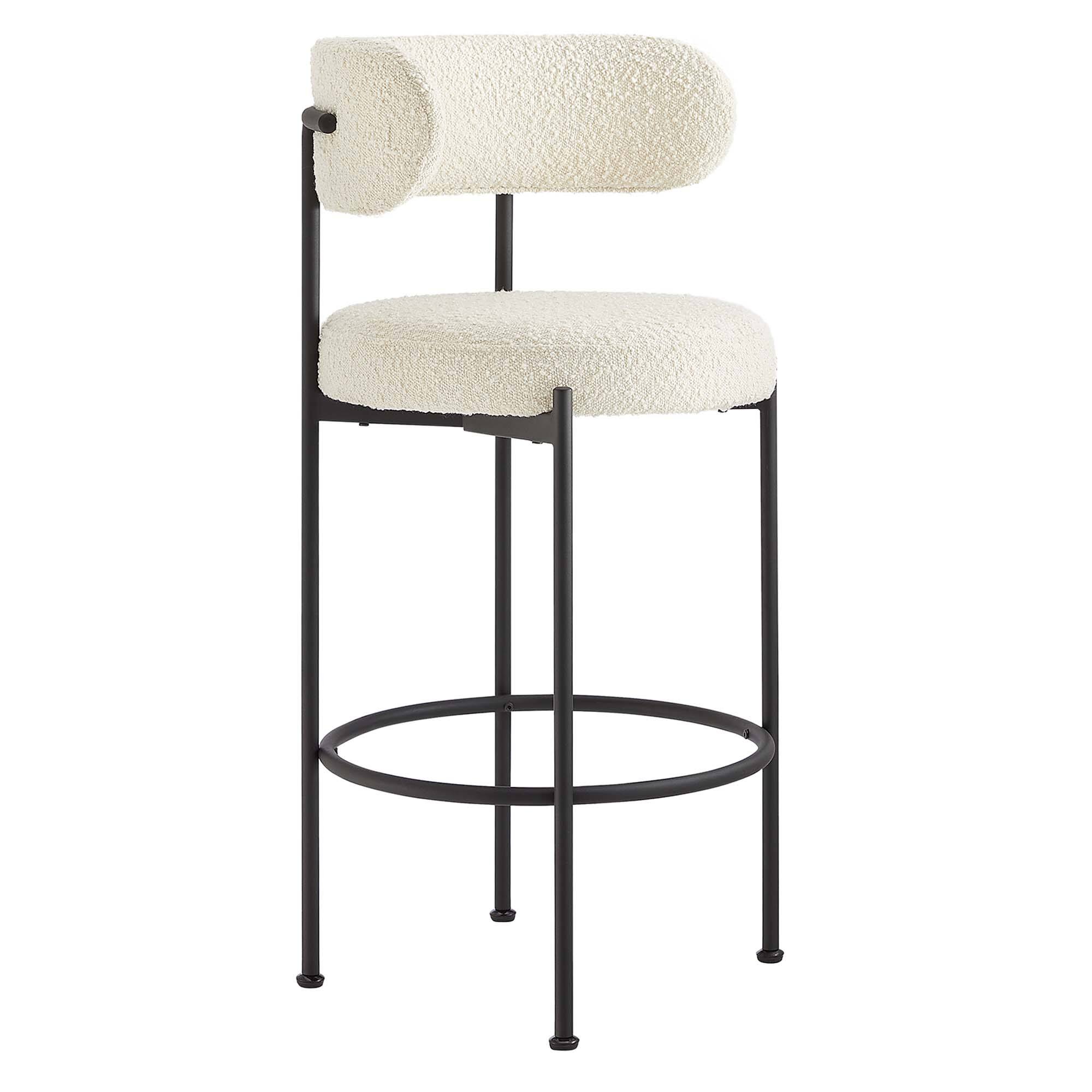 Back. Modway - Albie Boucle Fabric Bar Stools Set of 2 - Black.
