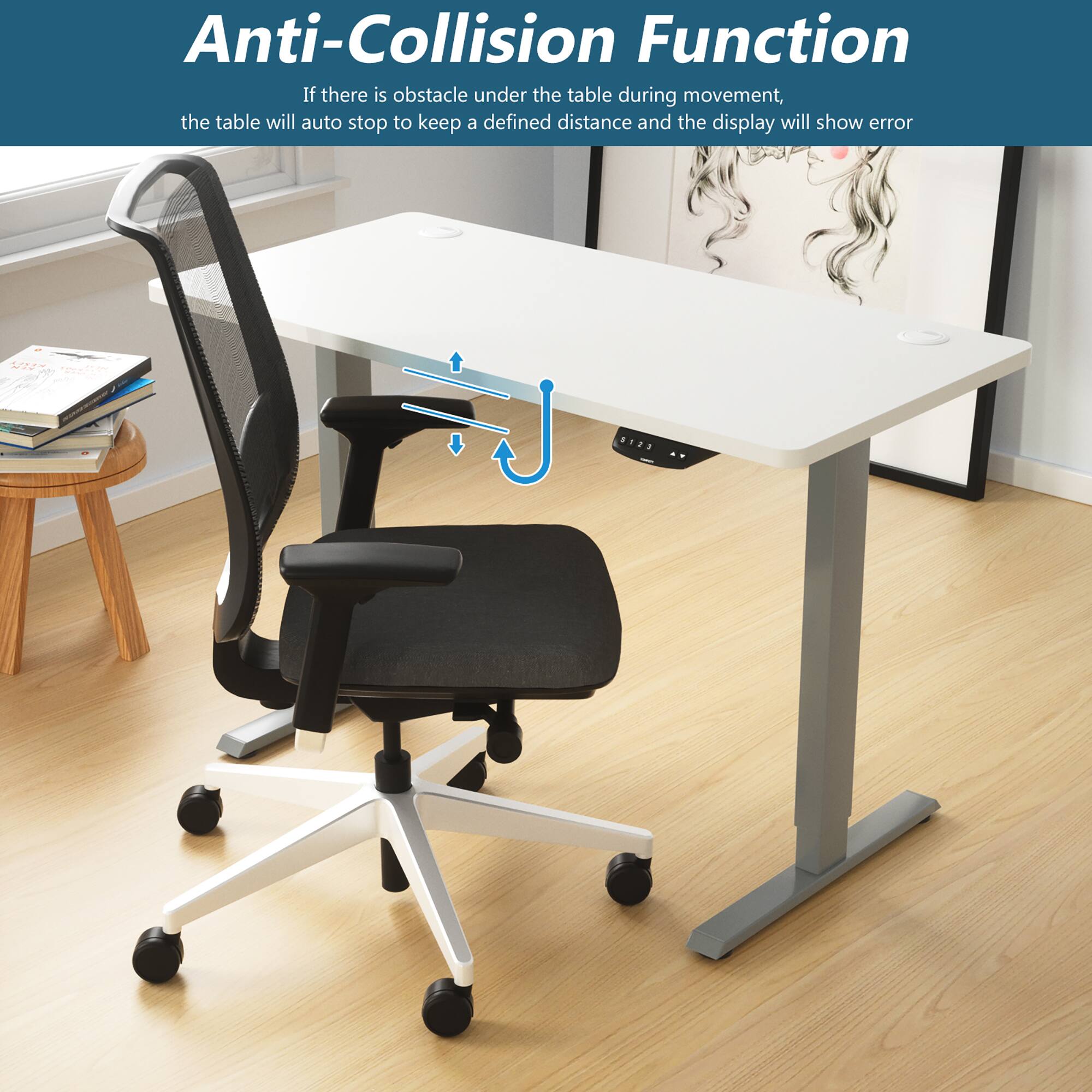 Anti-Collision Function

If there is an obstacle under the table during movement, the table will auto stop to keep a defined distance and the display will show error 225.