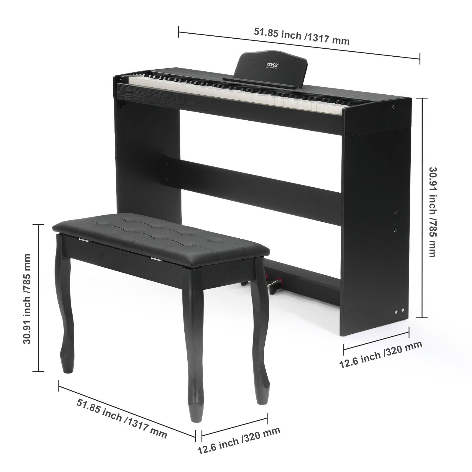 - 51.85 inch / 1317 mm
- 30.91 inch / 785 mm
- 12.6 inch / 320 mm
- 12.6 inch / 320 mm