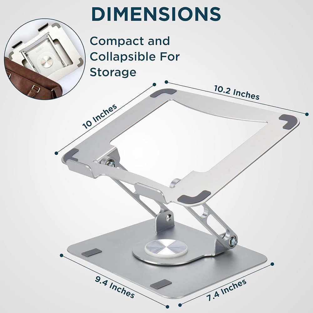 ACJPR - Laptop Stand with 360° Swivel Base, Adjustable Ergonomic Desk Riser - Silver