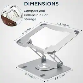 ACJPR - Laptop Stand with 360° Swivel Base, Adjustable Ergonomic Desk Riser - Silver