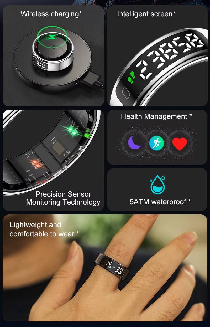 Wireless charging*  
Intelligent screen*  
Precision Sensor Monitoring Technology  
Health Management*  
5ATM waterproof*  
Lightweight and comfortable to wear*