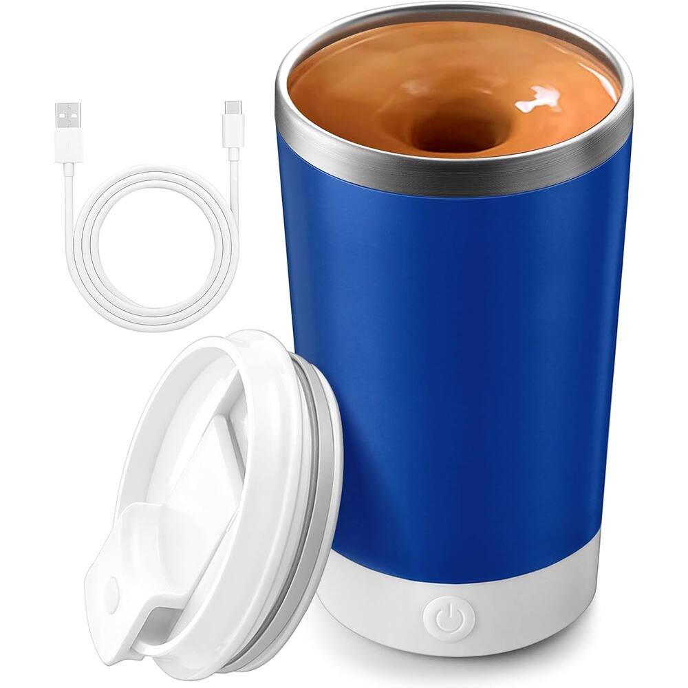 Front. Schertz - Automatic Self-Stirring Coffee Mug with Lid, 400ml Stainless, Blue - blue.