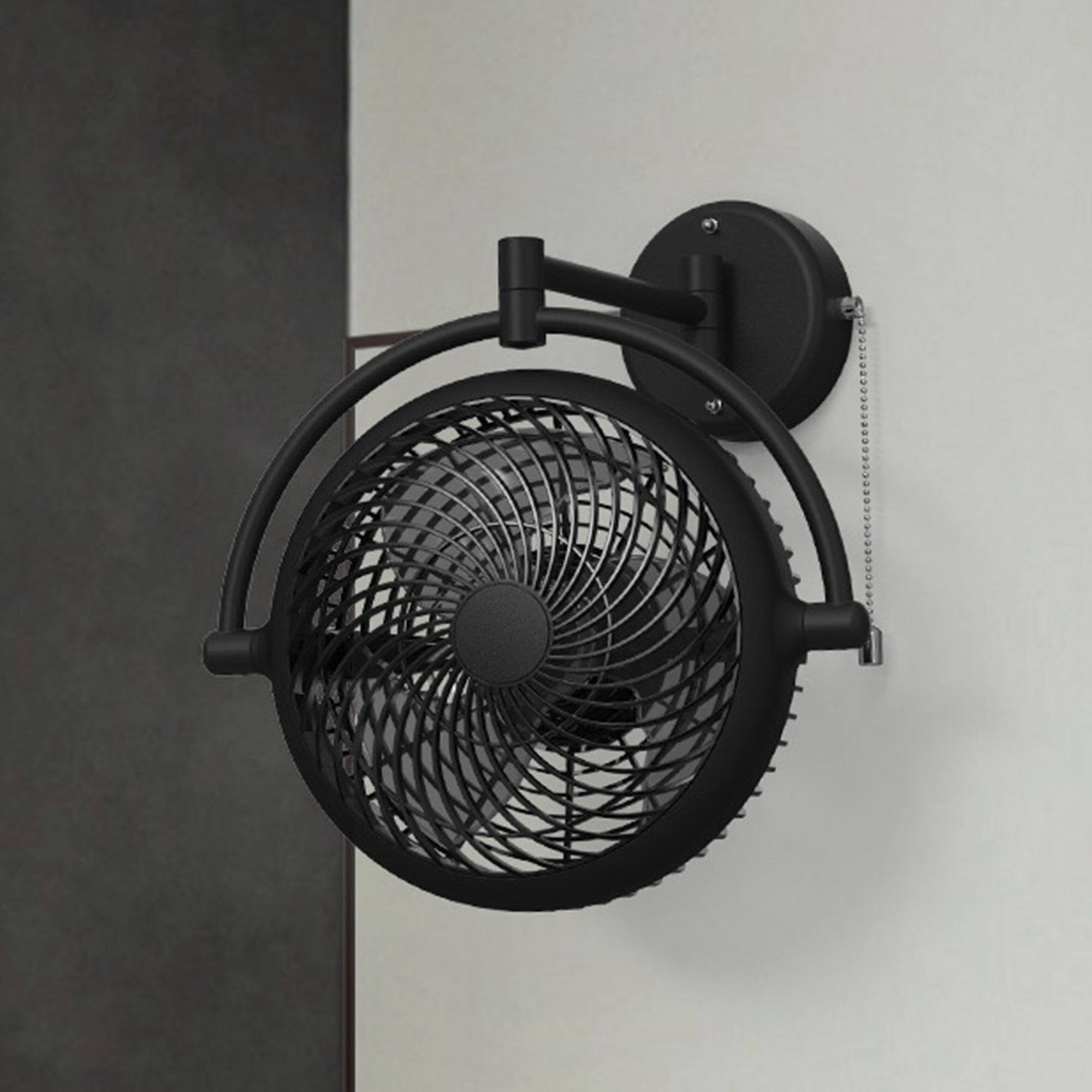 Angle. Parrot Uncle - 10-inch Industrial Matte Black ABS 3-Blade Wall Mount Fan - Black.