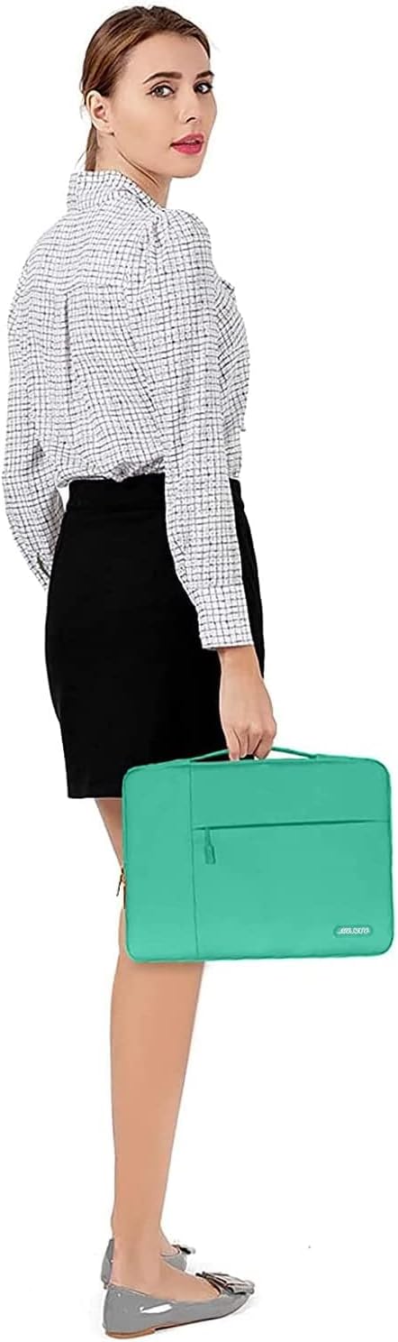 Alt View 1. mosiso - 13.3-inch Slim Laptop Sleeve with Handle, Shock-Resistant Bubble Foam, Two Exterior Pockets - Biscay Green.