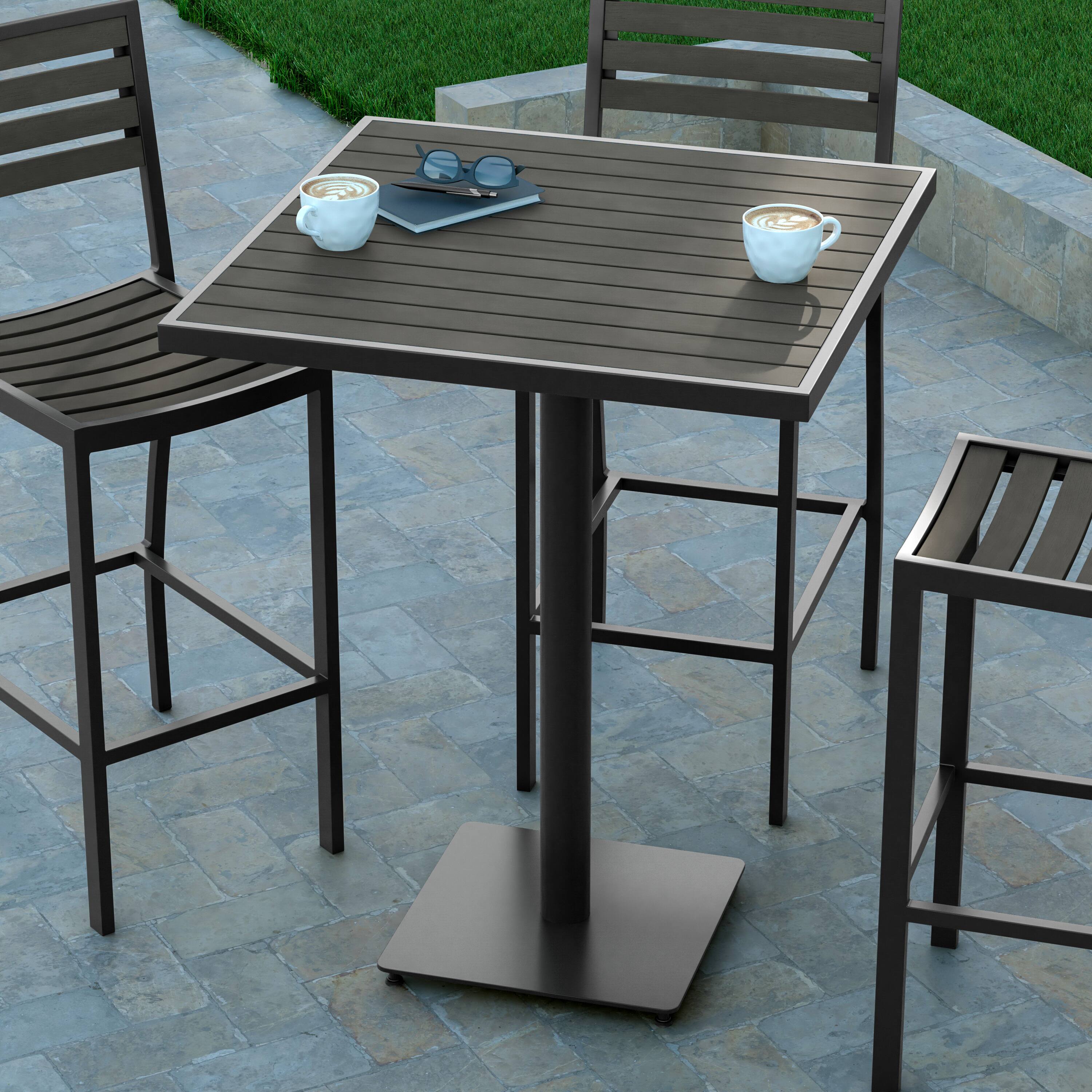Alt View 3. Emma + Oliver - Livia Outdoor Bar Height Table with Faux Teak Poly Slats - Gray Wash.