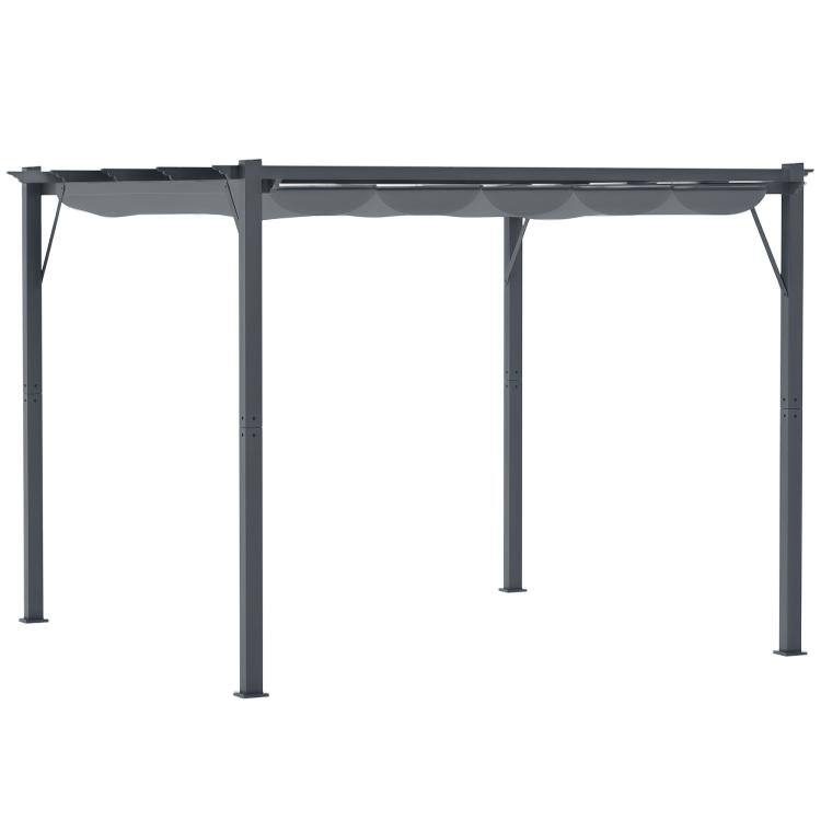 Front. PULUZ - 10 feet x 10 feet Outdoor Retractable Pergola Canopy, Aluminum Patio Pergola, Backyard Shade Shelter for Garden & Partie - Gray.