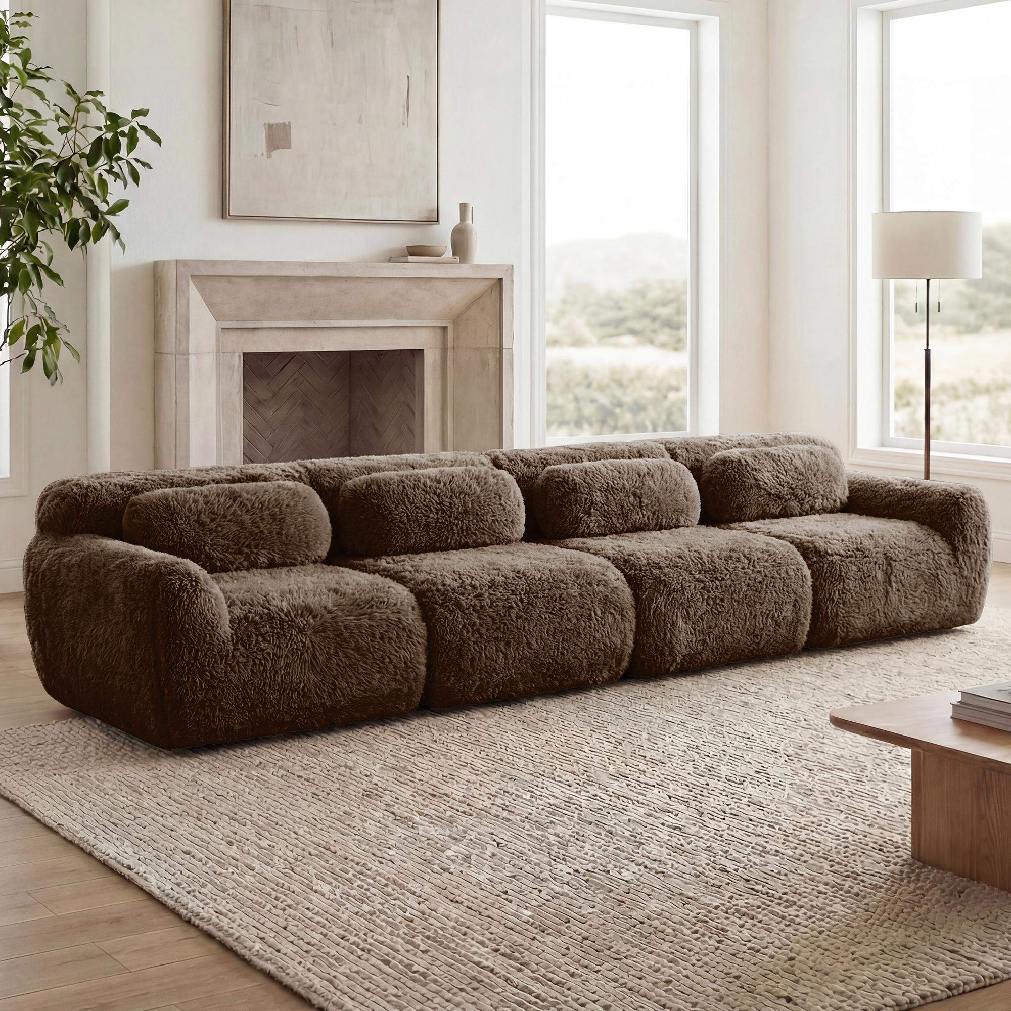 Angle. Roomtec - 149 Soft And Fluffy Plush FabricBoneless Sofa32D High Density Sponge Ergonomic DesignFullcompression Vacuum - Chocolate.