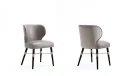 Manhattan Comfort - Strine Modern Wood Upholstered Dining Chair - Set of 2 - Dark Taupe