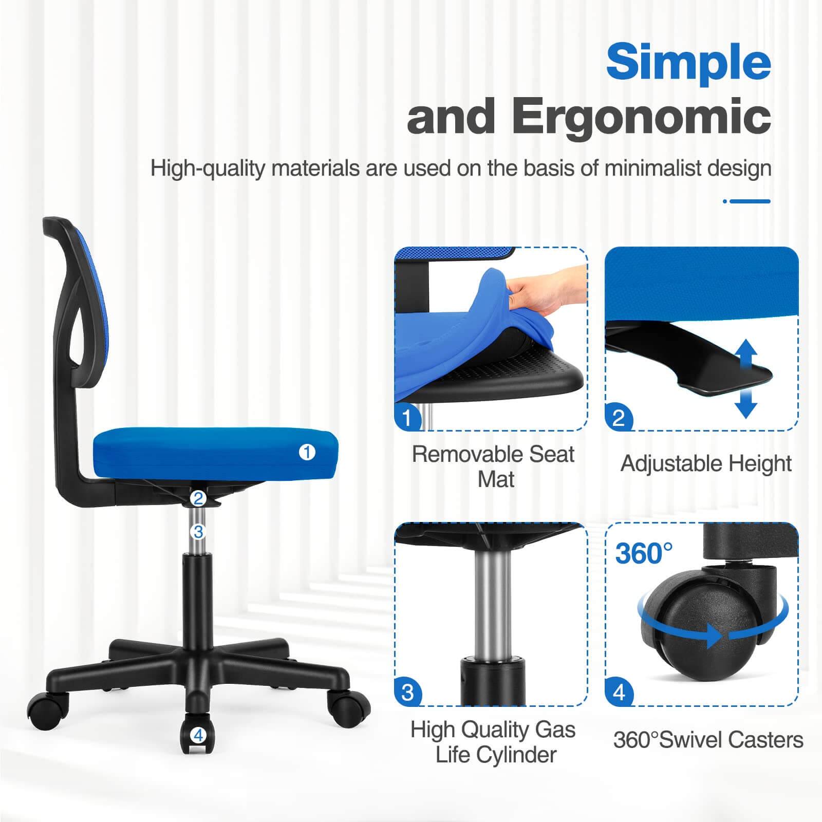 Simple and Ergonomic  
High-quality materials are used on the basis of minimalist design  
1. Removable Seat Mat  
2. Adjustable Height  
3. High Quality Gas Life Cylinder  
4. 360° Swivel Casters